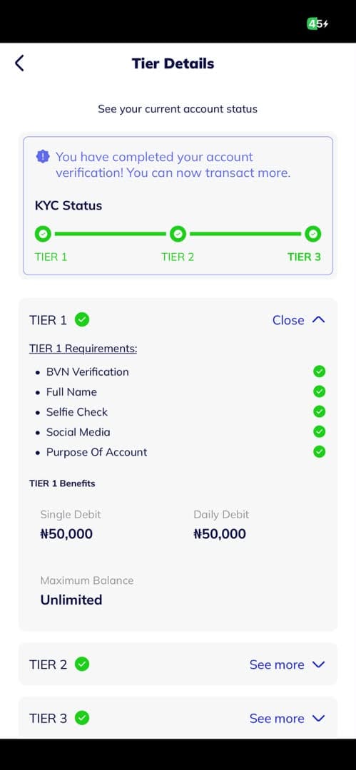 Tier details