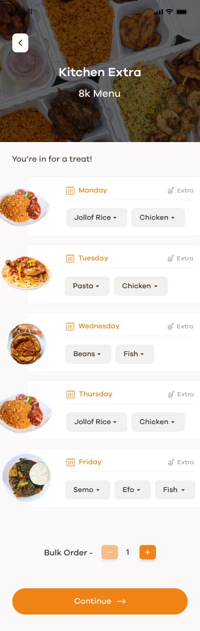 Weekly menu